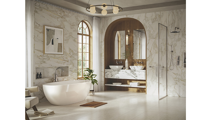 According to House of Rohl, curves, soft organic shapes and natural materials can set the scene in a spa-style bathroom. Seen here is the Langbourn brassware from its Perrin & Rowe brand and Barcelona basins and bath from Victoria + Albert