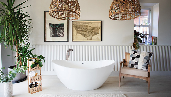 Catering for larger as well as bijoux bathrooms, Waters Baths of Ashbourne’s Aurora freestanding bath measures 1550L x 765W x 630Hmm. It is made from tactile, warm-to-the-touch natural stone composite and is designed to cocoon the body for enhanced bathing comfort