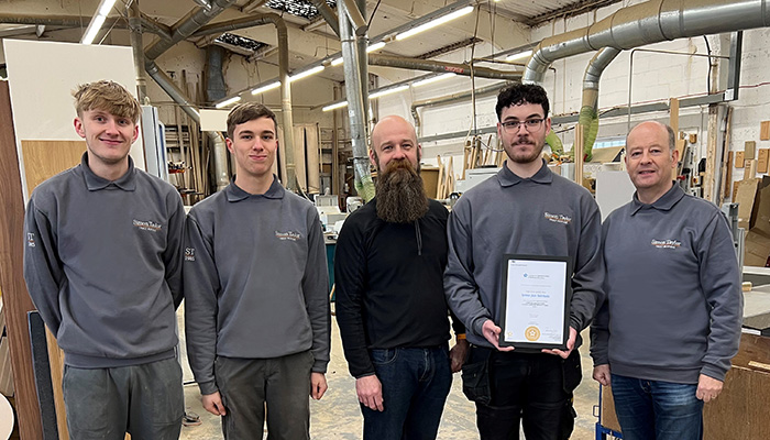 Apprentices from Rycotewood College with Josh Hudson (pictured centre), furniture lead at Rycotewood, and Simon Taylor