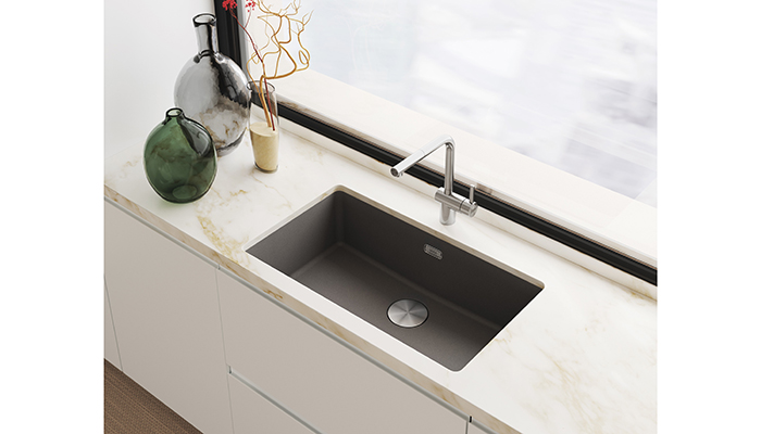 Durable and hardwearing, Franke’s Maris MRG 110-72 undermount sink in Slate is treated with the company’s Antimicrobial Sanitized Technology, which reduces bacteria and microbe growth by 99%, for a more hygienic finish