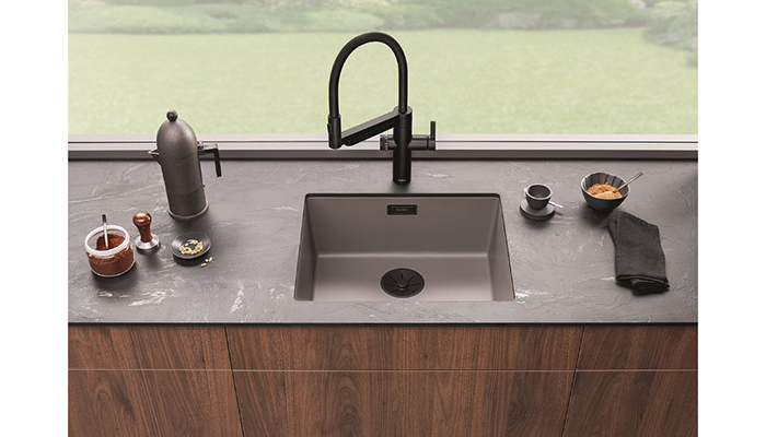 Available in a variety of colours, including Volcano grey, pictured, Blanco’s SILGRANIT composite sinks feature the company’s patented Hygiene+Plus technology, which is said to reduce bacterial growth by 98%. Their non-porous surface is also designed for easy cleaning