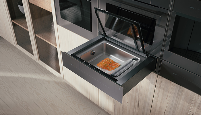 This vacuum drawer from Asko combines advanced cooking methods and storage opportunities. It has three vacuum bag sealing levels to suit different food sizes and types and cooks food using the Sous vide with steam at a constant temperature between 40°C and 100°C