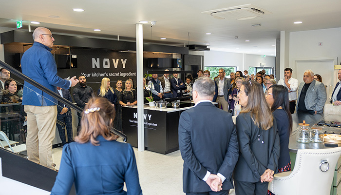 Middleby Residential Group president Najib Maalouf addresses guests at the opening of the Oundle showroom