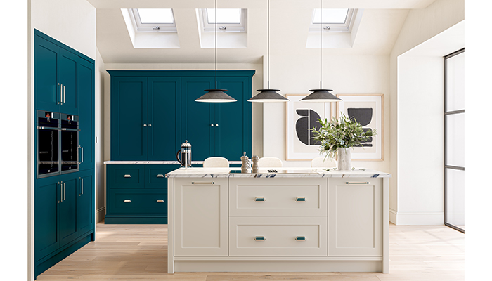 Hunton Kitchen in Majestic Teal and Dove Grey