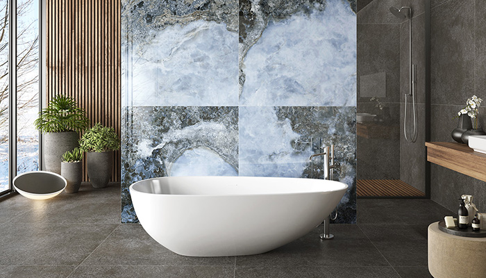 How bold marble-effect tiles are having a moment in the bathroom