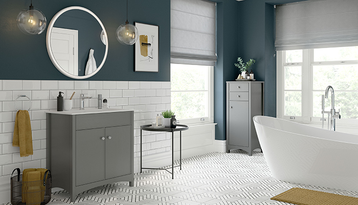 Lucia floorstanding furniture from Bathrooms to Love by PJH, shown in a Grey Ash colourway, blends period and contemporary styling