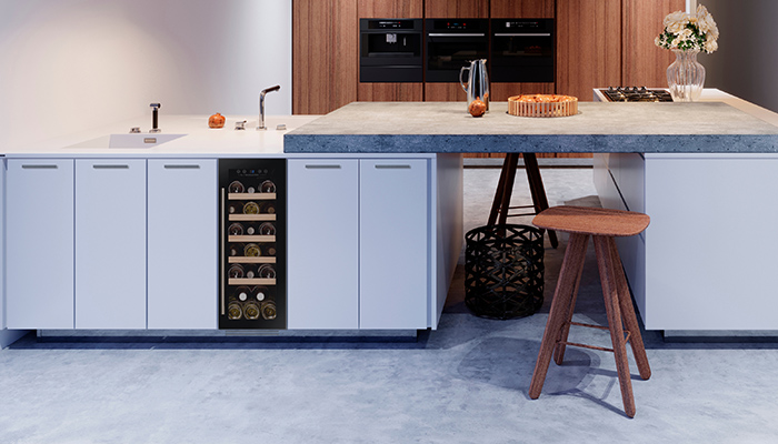 The Dunavox Flow-17 undercounter model is a stylish and practical wine-chilling solution for a smaller wine collection with capacity for 17 bottles, dual temperature zone, humidity controlled, vibration free storage with touchscreen and UV lighted protected glass doors ideal for the smaller kitchen layout