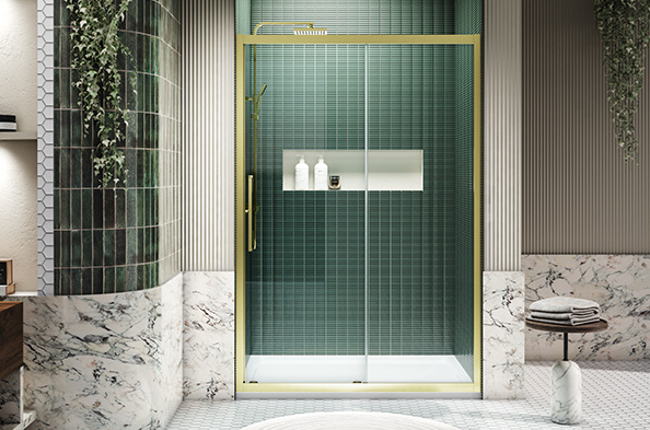 Lakes extends Wave shower enclosure range with brushed brass finish