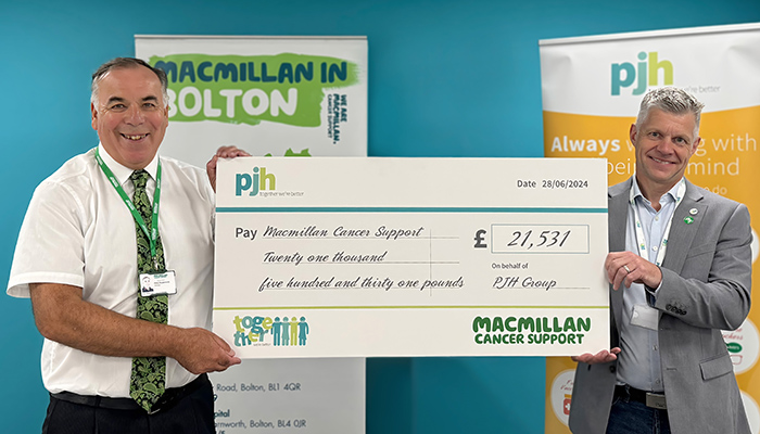 PJH matches staff fundraising goal and donates over £20k to Macmillan