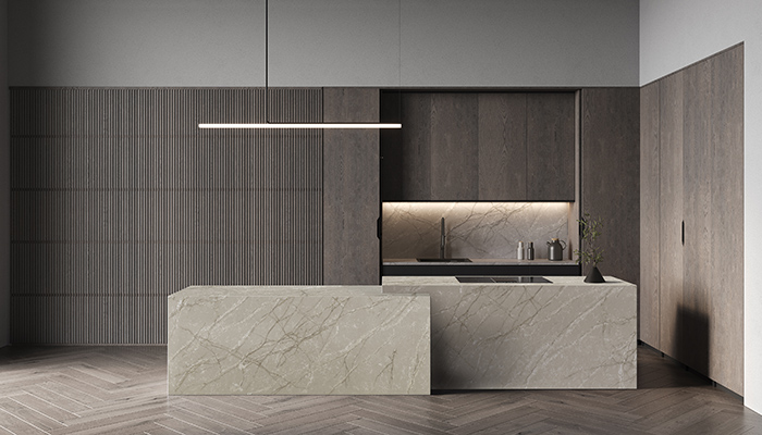 Industrial-luxe with CRL Stone’s Cristallo Perla