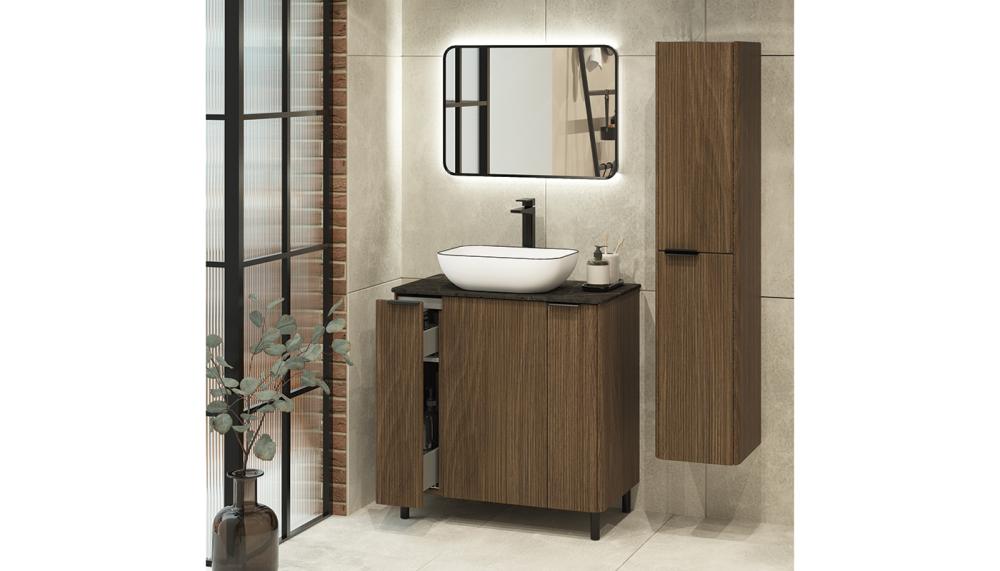 Linara Vanity in Lincoln Walnut with pull-out storage
