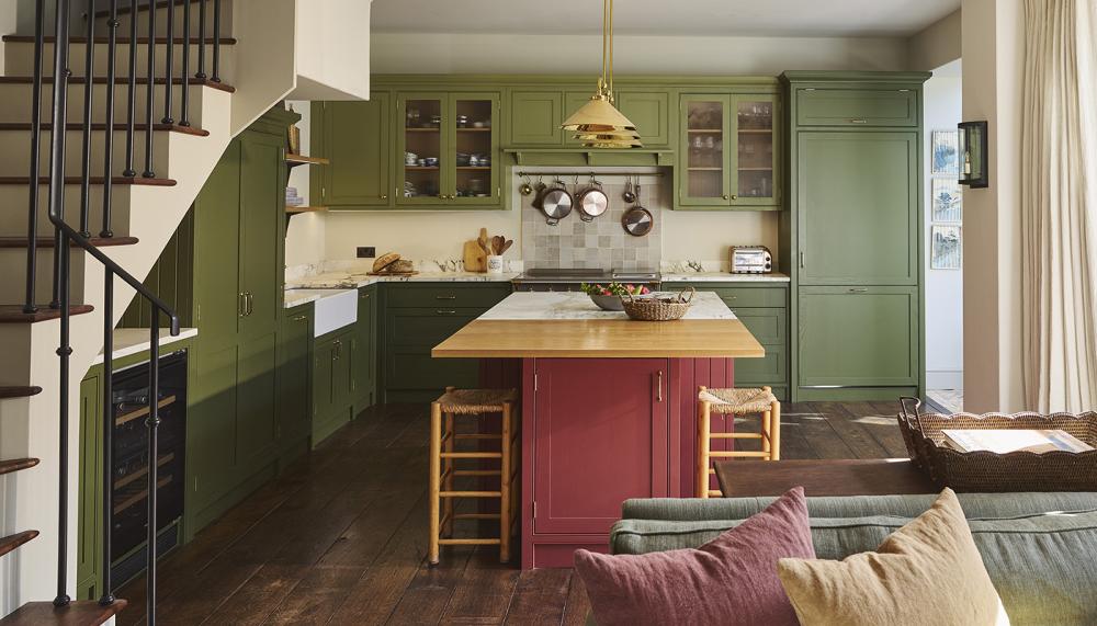 Two tones of green give the Norton House kitchen real visual depth without relying on strong contrasts
