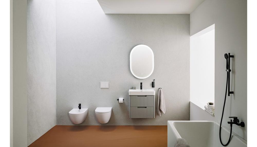 PRO X is also the perfect partner to Laufen’s Juna furniture collection which features distinctive, finely textured fronts