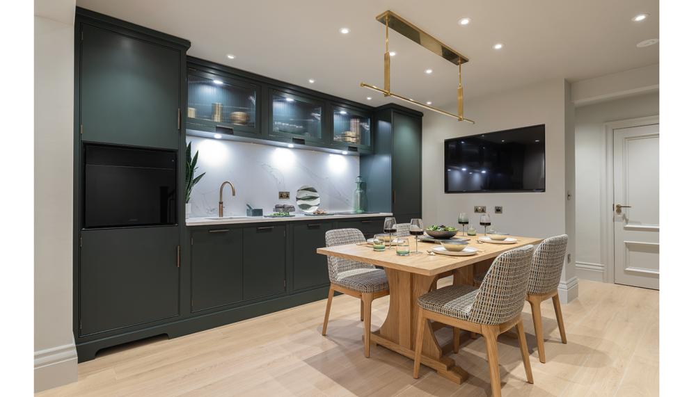 The new Malone collection display, painted in Avocado, in the recently refurbished Chelsea showroom