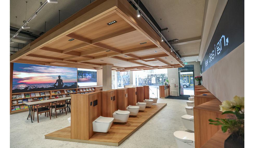 The ground floor of the newly refurbished showroom, with ranks of Washlets on display