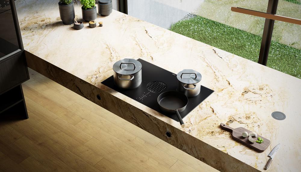 Bora X Pure with matt black surface is a practical solution for busy kitchens and removes the need for overhead extraction