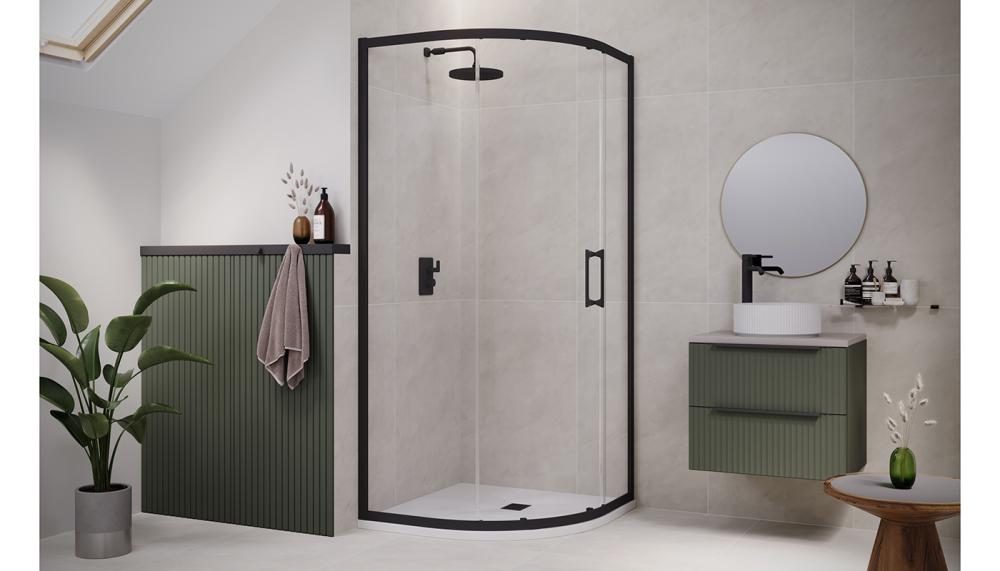 Flair Showers' Verve PRO 8 one door sliding quadrant in Matte Black