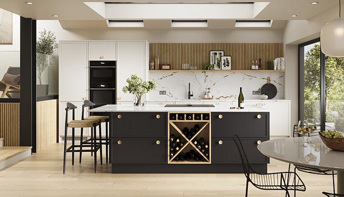 The new Oslo kitchen from Masterclass shown in Onyx and Highland Stone