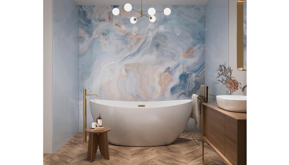 Showerwall&rsquo;s easy-fit shower panels, shown here in Onyx Crystal, are designed with the fitter in mind. They&rsquo;re a hassle-free alternative to tiling, with panels that cut easily, fit quickly, and install with minimum mess