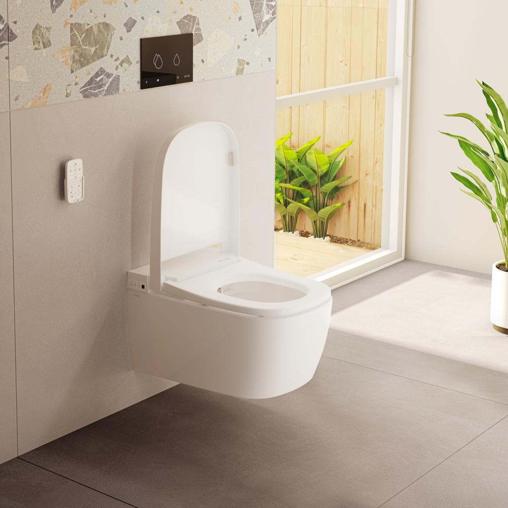 The VitrA V-Care Smart Toilet prioritises wellness with a range of customisable features, which include water and drying temperature as well as nozzle position and a heated seat. It is operated by a remote control for a hands-free experience