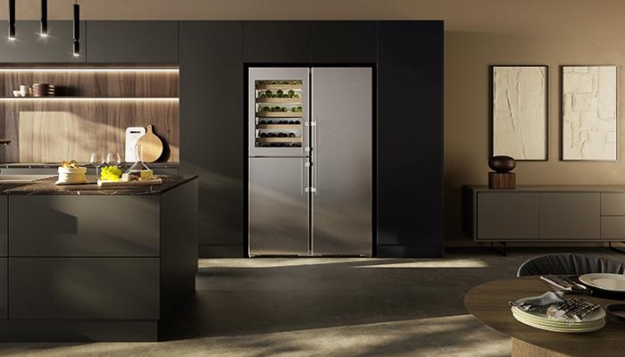 This Liebherr side-by-side fridge-freezer has over 600litres of chilled storage combining fridge, freezer and a dedicated wine tempering compartment that can hold up to 44 bottles, with 2 individually adjustable temperature zones. The DuoCooling technology ensures that cooling output is always matched to actual demand, which in turn minimises unnecessary energy use