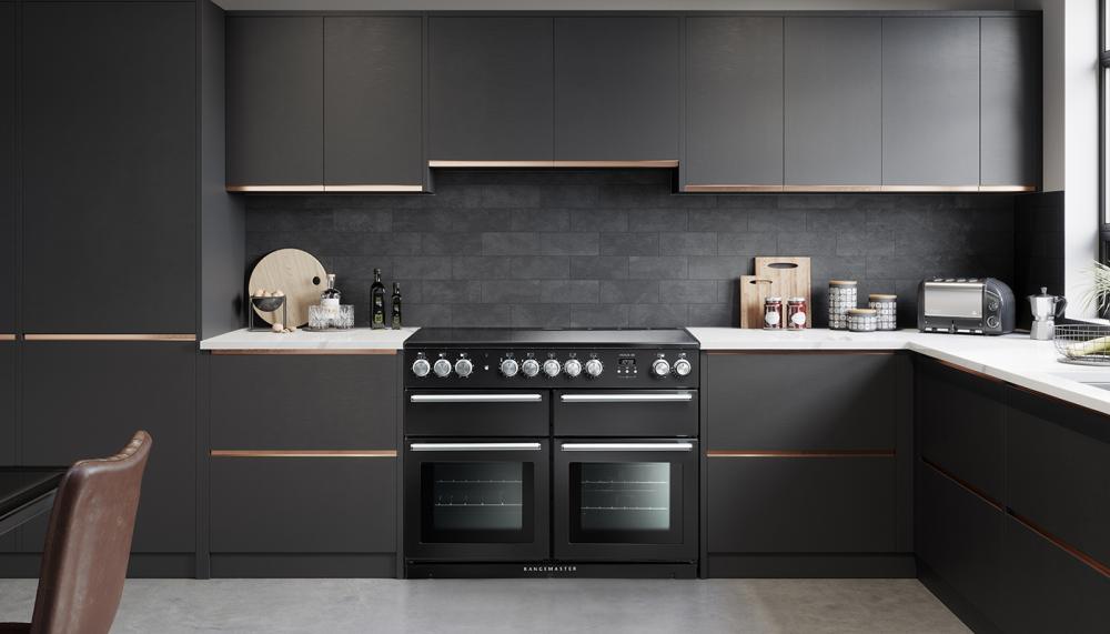 Rangemaster’s Nexus SE 110cm induction range cooker in Charcoal Black is available in a choice of dual fuel or induction models to suit all spaces. The sophisticated Matt Black finish is designed to offer subtle depth and refined texture, while the rotary controls are crafted from diamond-turned aluminium for durability and a premium feel