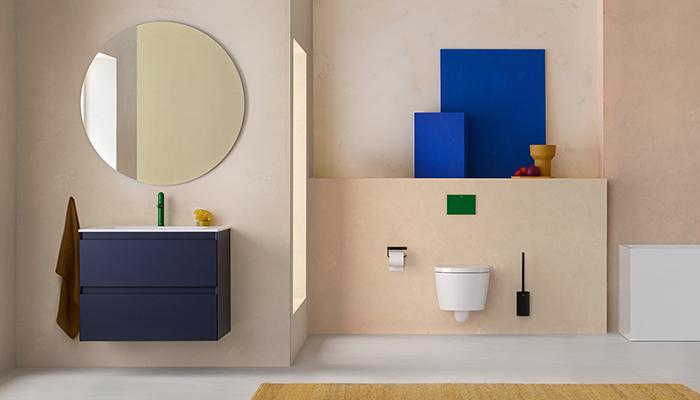 Perfect for bringing splashes of colour to the bathroom, Roca’s Nu brassware range, created in collaboration with Studio Inma Bermúdez, has been colour-matched with its Duplo S flush plates. The basin mixer and flush plate are both pictured in Mint Green to create a contemporary scheme