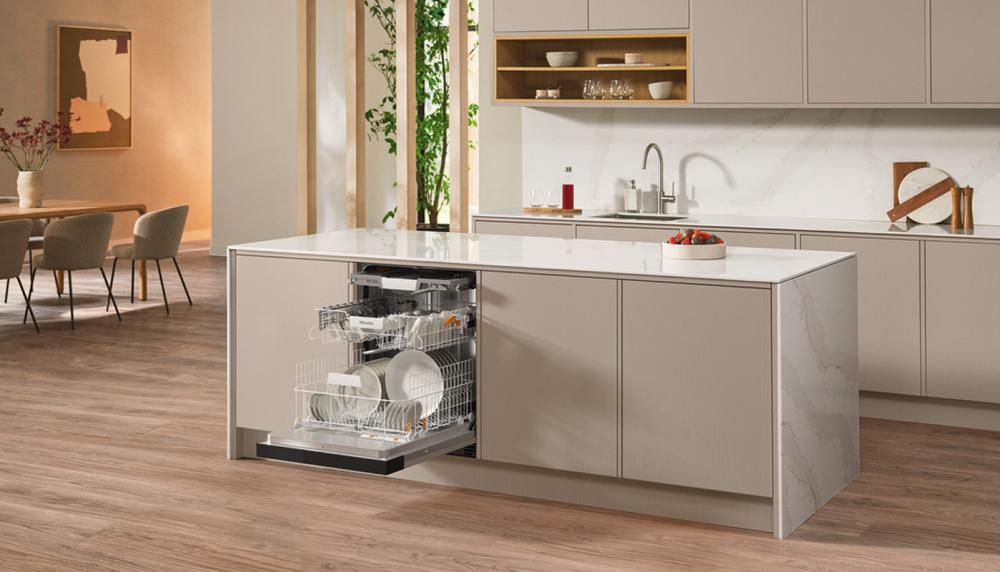 Miele’s G5811 SC Active Plus freestanding dishwasher with class A energy efficiency and an eco mode that is ideal for mixed loads, uses as little as 6L of fresh water on the Automatic programme and saves up to 50% electricity when used with the hot water connection