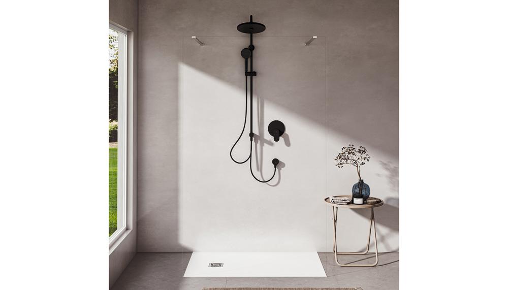 Pictured in Silk Black, Ideal Standard’s IdealRain shower range features an ergonomic design that makes it easy for users to switch between the spray patterns, which include rain, massage and aerated mist