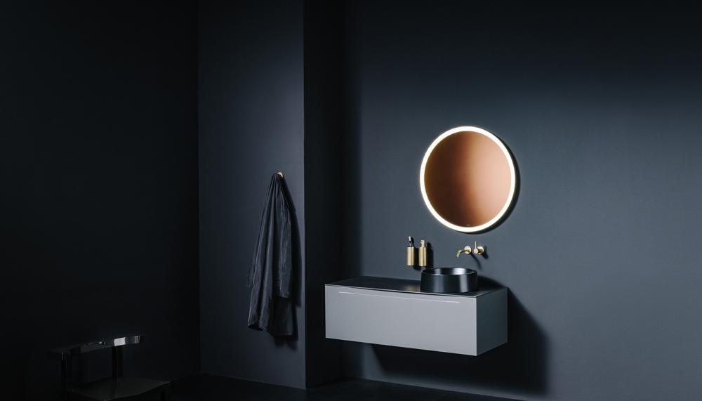 Laufen Volta basin, designed by Yves B&eacute;har and made in the E-Kiln, with Arun furniture