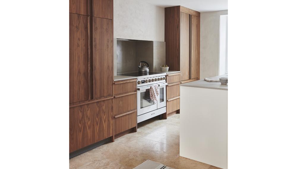 The beautiful texture and colour of natural walnut in the Grosvenor kitchen
