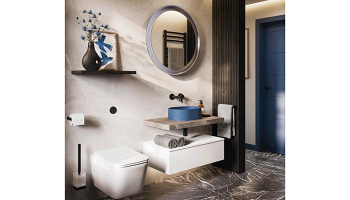 The Entero vessel basin from HiB comes in eight colours, including Cobalt Blue, pictured and Round, Pill and Rectangular shapes. Crafted from concrete incorporating natural limestone and high-quality pigments, they are designed to develop a distinct patina over time