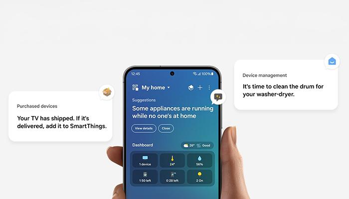 The Samsung ‘SmartThings’ App connects all appliances in the home and allows users to control, and manage their smart home devices in one place