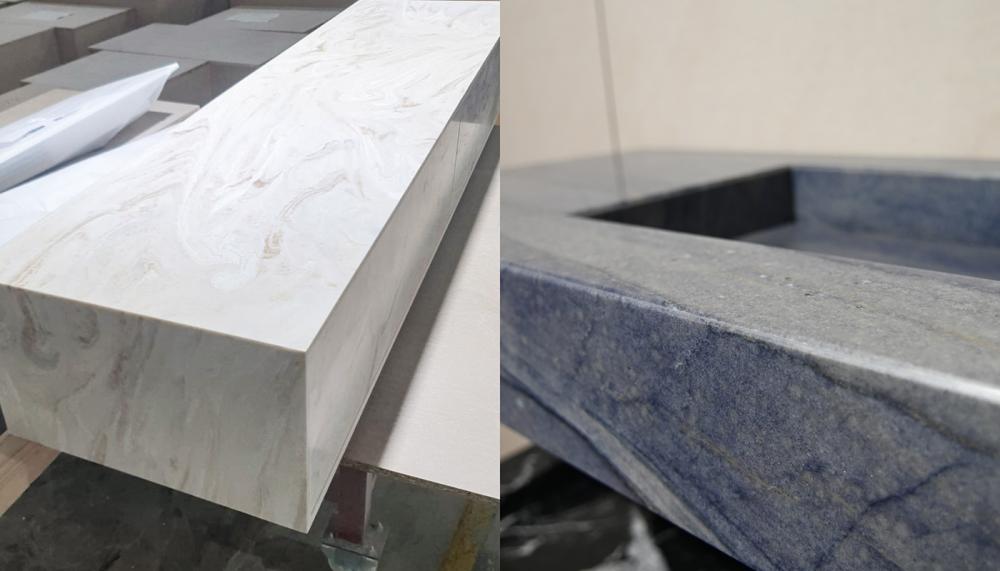 Material selection: Corian&reg; Dune Prima and Blue Macauba quartzite