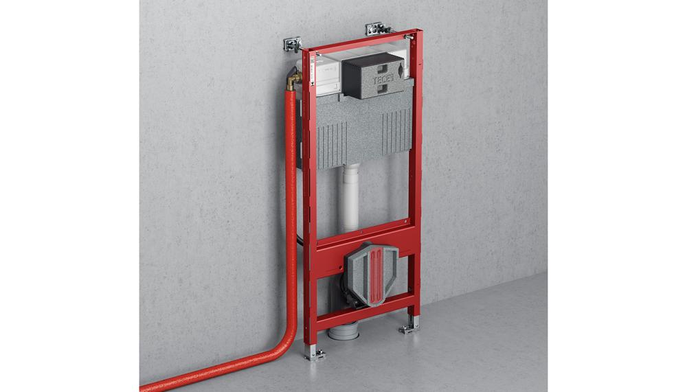The TECEprofil design cistern frame from TECE features quick-fit brackets for speed and a unique &lsquo;easy fit flush plate&rsquo; system, providing a zip tunnel for fast, tool free access and adjustment