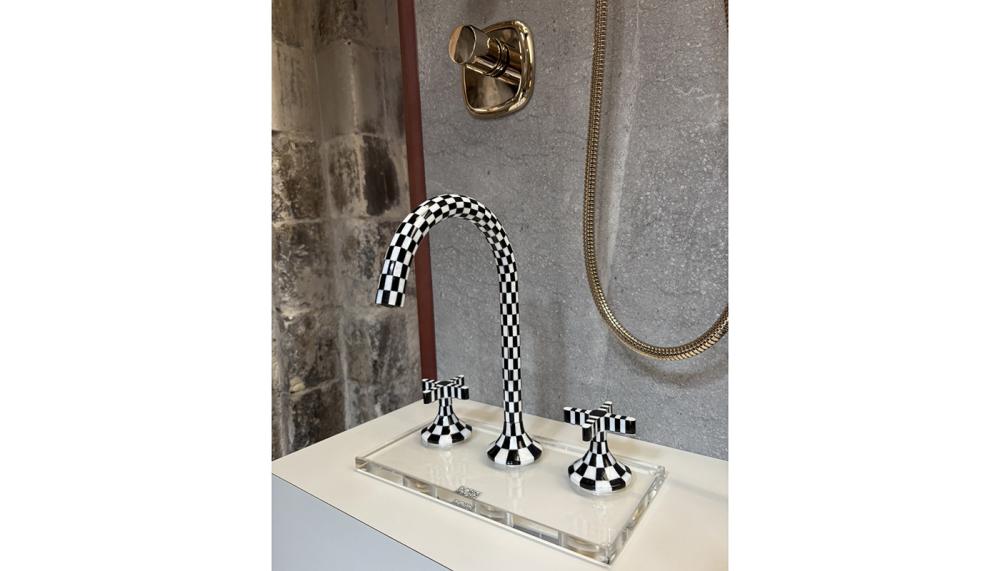 Dornbracht Atelier bespoke service Vaia tap in black and white oyster and mussel shell