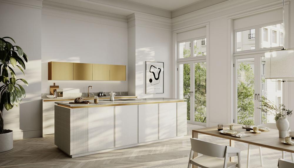 This scheme showing Rotpunkt's Smala range features an island complete with plenty of integrated storage, plus a flush-fitting hob and prep space