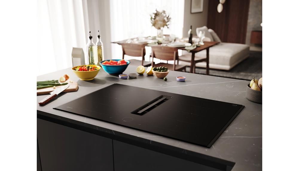 The Neff matt venting hob includes 11 predefined temperature settings between 70°C and 220°C with an Automatic Air Sensor feature – the level of extraction depends on how much steam is being created, and the extraction level increases or decreases automatically