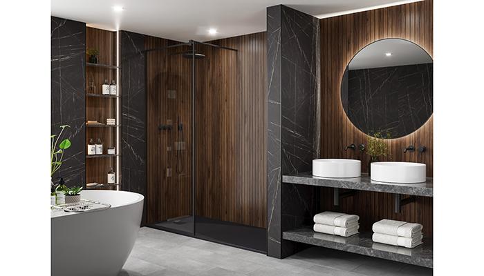 Tapping into the trend for wood-drenched interiors, Naturepanel’s easy-to-install wood panels come in a range of finishes, including the warm-toned Warmia Walnut, pictured. Designed to be completely waterproof, Narturepanel is ideal for use in bathrooms, including in shower areas and around baths