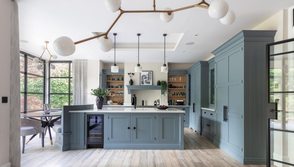 Light floods into this room that showcases the Tom Howley, Butler Collection in Azurite