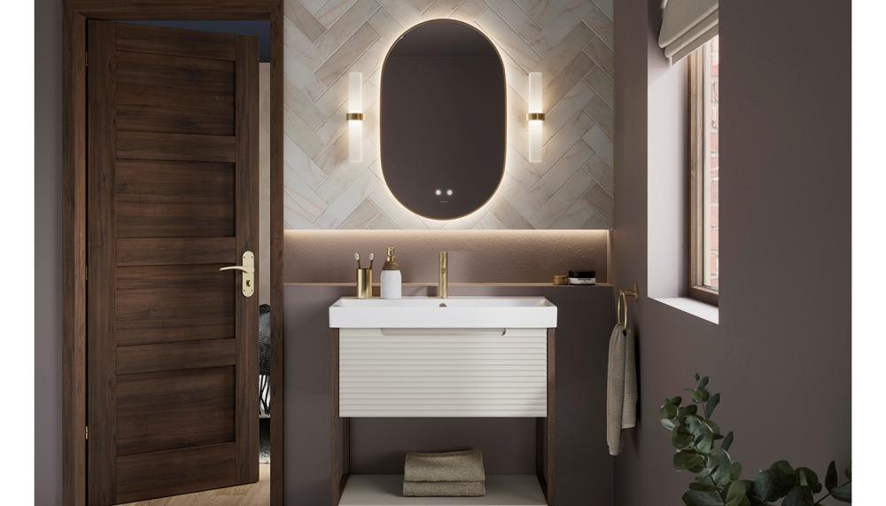 Featuring a brushed brass edge, the backlit Murello 500 LED mirror from Calypso Bathrooms is perfect for illuminating the vanity area. It is operated by touch controls, which allow users to change the brightness and LED warmth to suit individual requirements