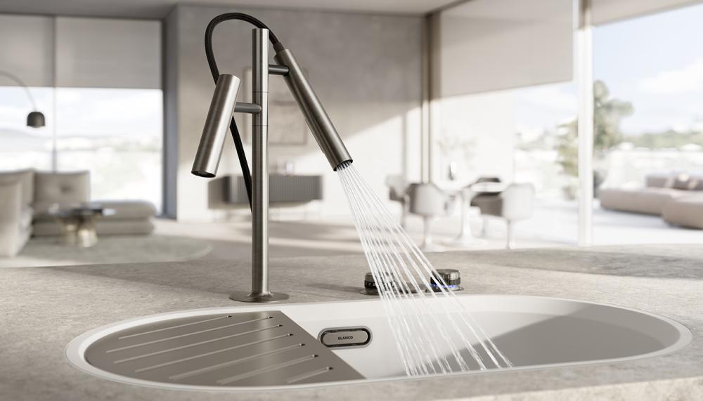 The minimalist BLANCO Choice Luneoo-S with mechanical lever, smart digital dials and pull-out functionality aerated flow with dual spray is ideal for deeper sinks or busier cooking environments where speed and efficiency matter