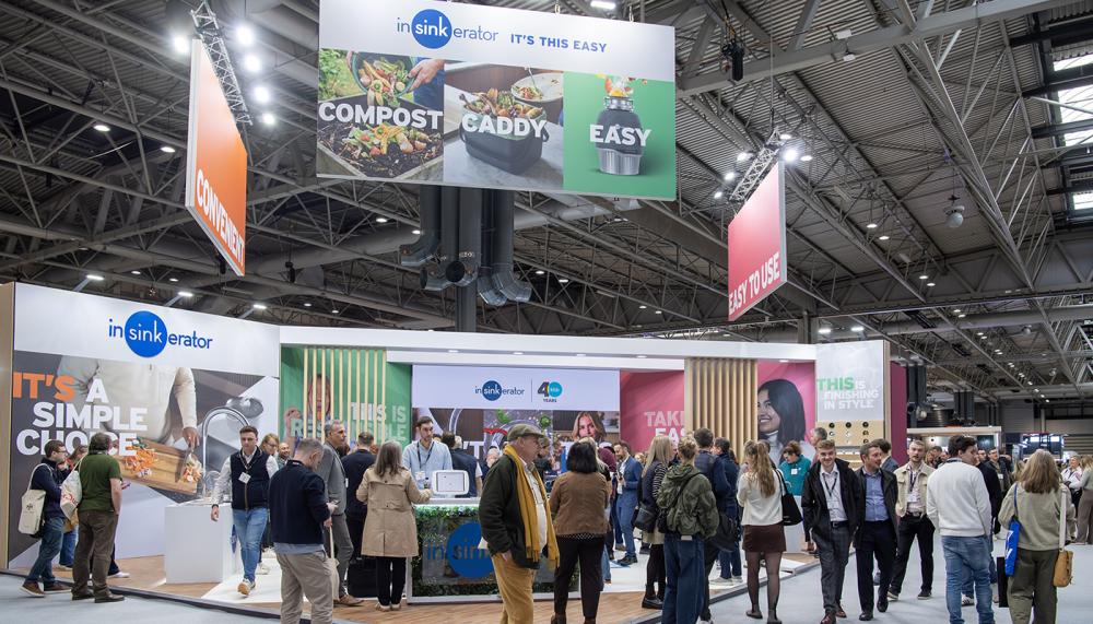 InSinkErator&rsquo;s &lsquo;Compost, Caddy, Easy&rsquo; bold messaging on the stand