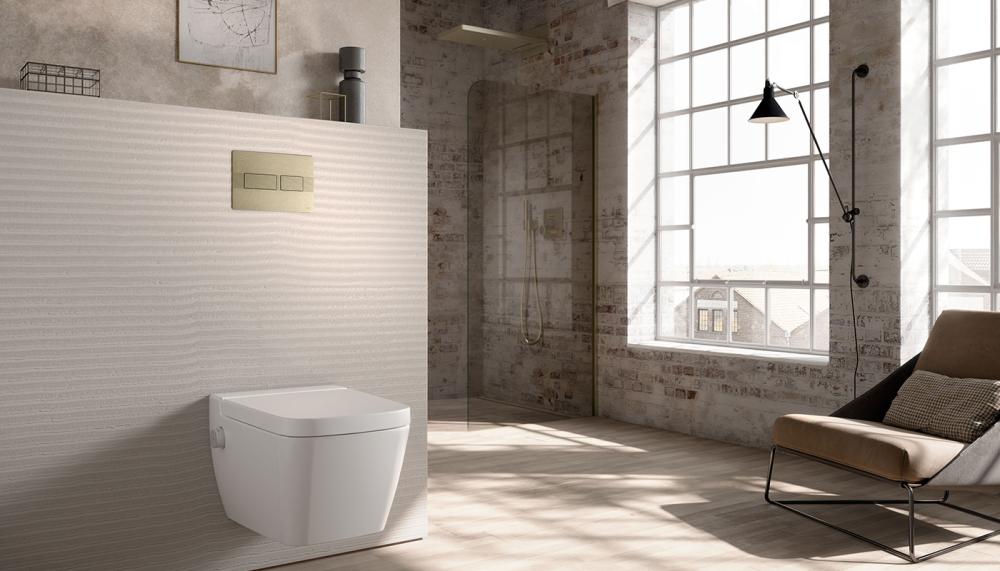 Featuring a slimline design, the TECEsolid flush plate range from German manufacturer TECE offers retailers 14 versatile design choices and 10 colours options. It is seen here in Brushed Nickel