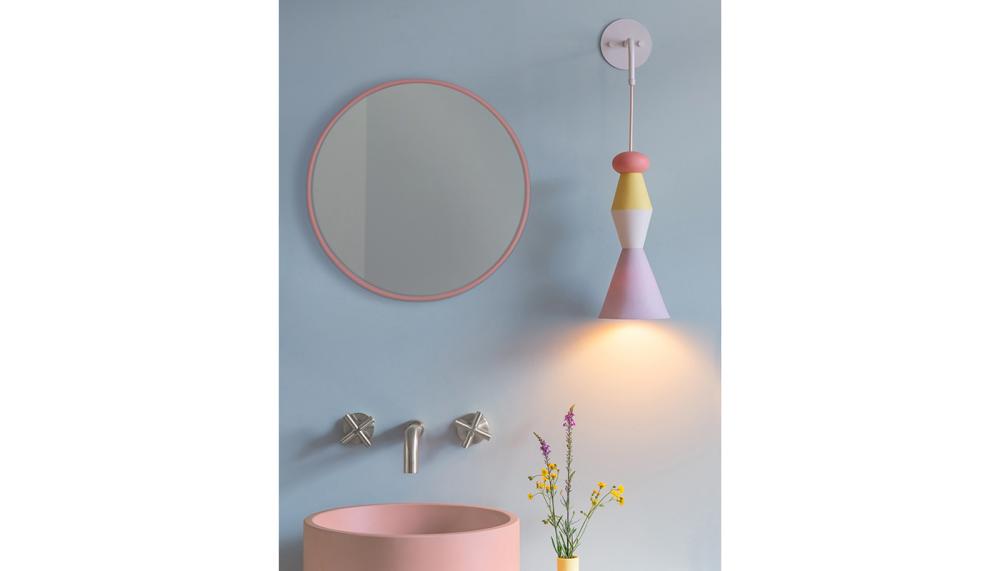 Launched at Decorex, Pastello is a playful new IP65 rated bathroom wall lighting collection from Curiousa, which combines task lighting with warm ambient glows. It features 12 hand-crafted ceramic and semi-opaque glass shades in a variety of pastel colours. Pictured is the Frida Mod wall light