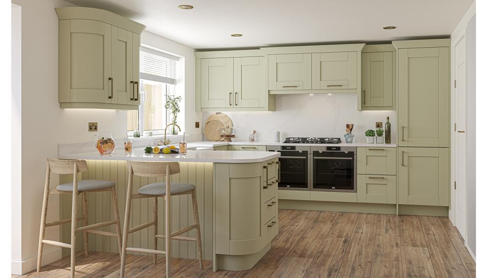 Life Trade's Milbourne kitchen in its matt painted finish Sage
