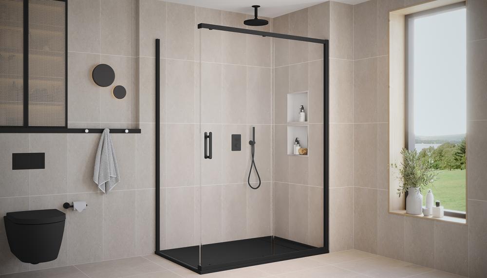 These 2 bespoke shower niches from Flair Showers have been proportioned correctly and aligned perfectly with the tile layouts adding a real sense of luxury to this low-profile shower enclosure