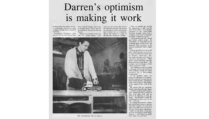 Having trained as a cabinetmaker, Darren started his business aged 18 and an article in a local newspaper helped him to get new commissions