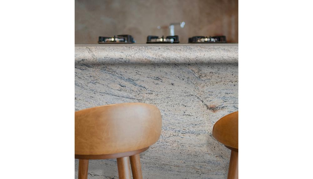 Ivory Fantasy granite kitchen island with ogee edge profile