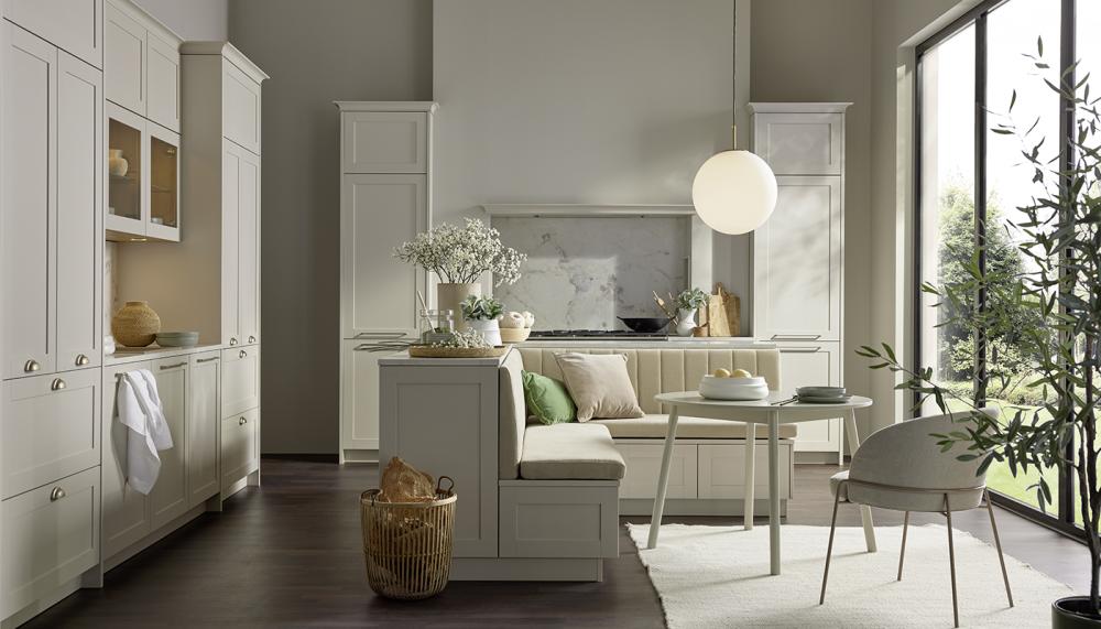 Seen here in Sahara, Chester is a country-style kitchen with a modern matte finish, which is inspired by Classic British design